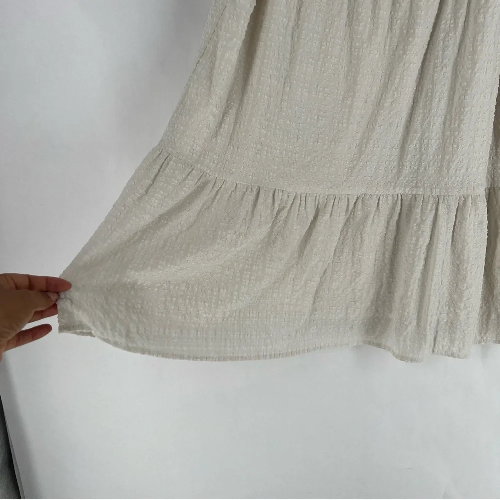 Sophie Rue Cream Lightweight Textured Puff Sleeve Peasant Mini Dress Size L - Picture 3 of 10